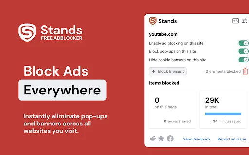 Stands AdBlocker: Pinakamahusay na Ad Blocker para sa Chrome – Libre - Screenshot 1